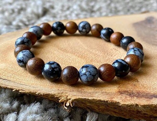 Snow Flake Obsidian & Olive Wood bracelet