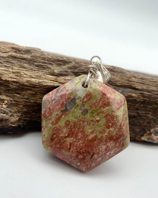 Unakite Stone Silver Pendant