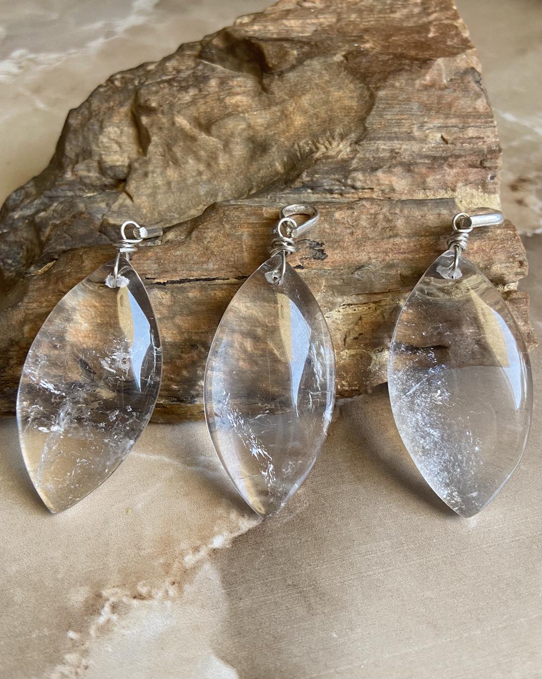 Clear Quartz Silver Pendants