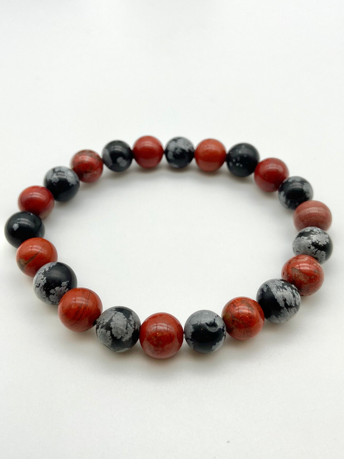 Red Jasper & Snow Flake Obsidian Bracelet