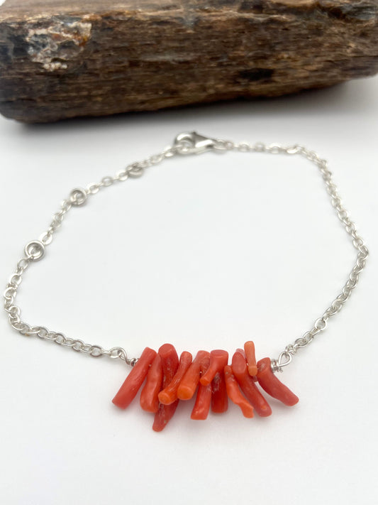 Red coral silver bracelet