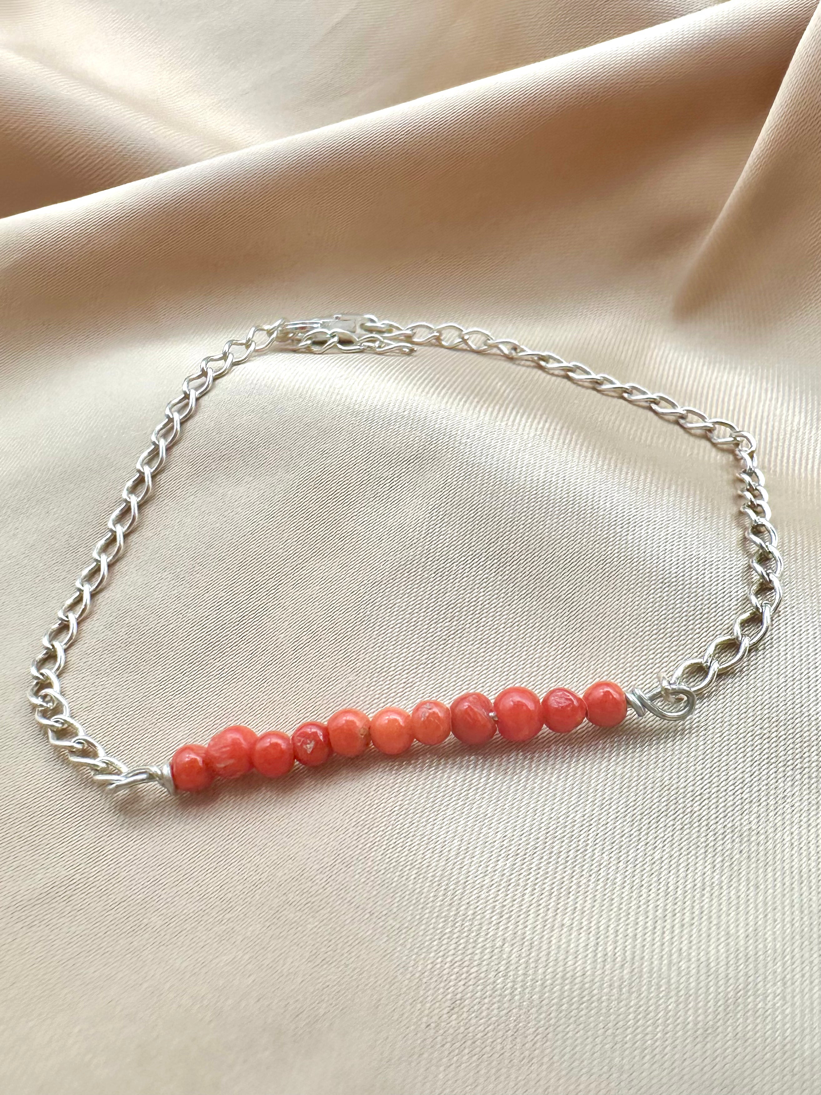 Red Coral Silver Bracelet
