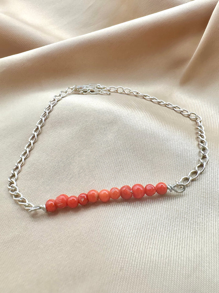 Red Coral Silver Bracelet