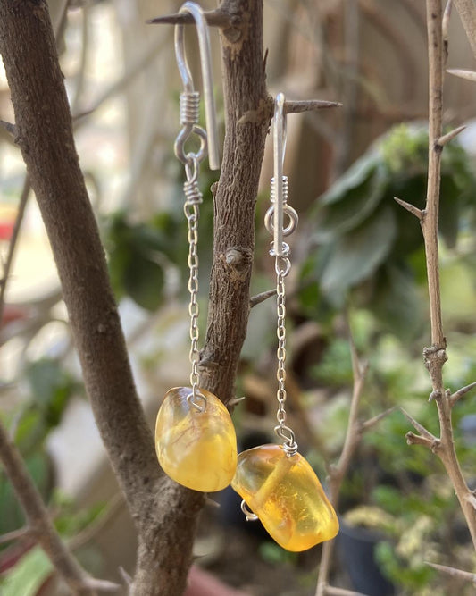 Amber Silver Earring - Dokkana Gemstones