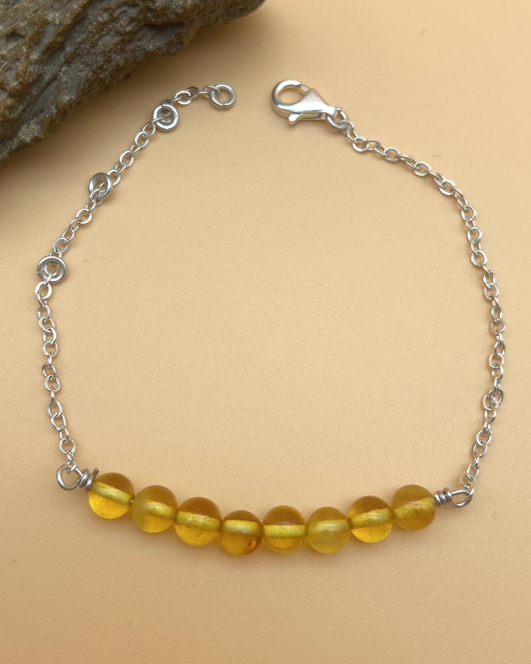 Amber Stones Silver Bracelet - Dokkana Gemstones