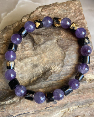 Amethyst & Black Coral Bracelet - Dokkana Gemstones
