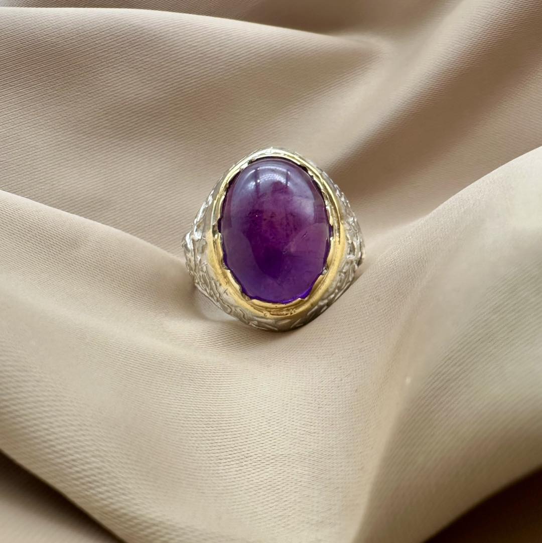 Amethyst Men Silver Ring - Dokkana Gemstones