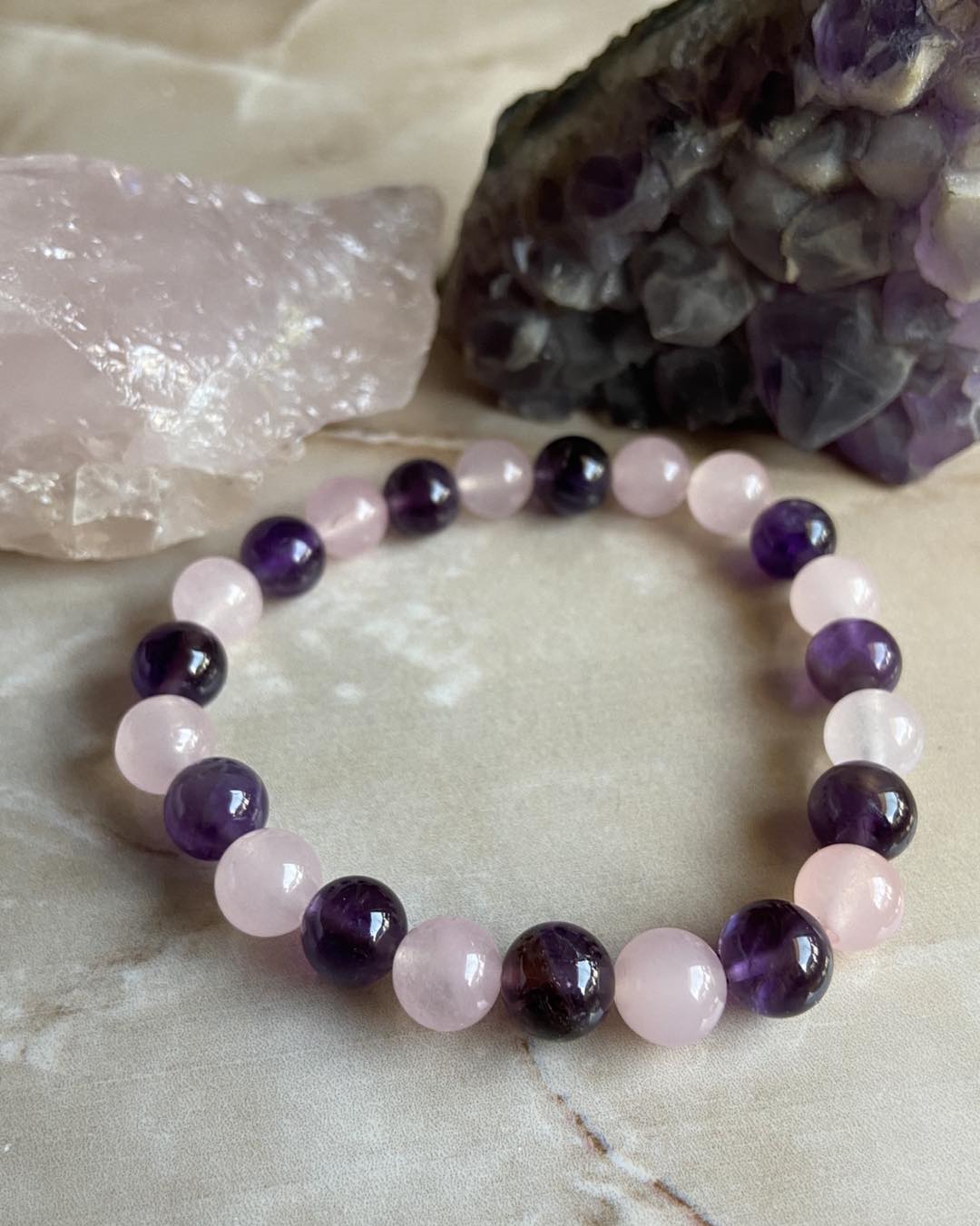 Amethyst & Rose Quartz Bracelet - Dokkana Gemstones