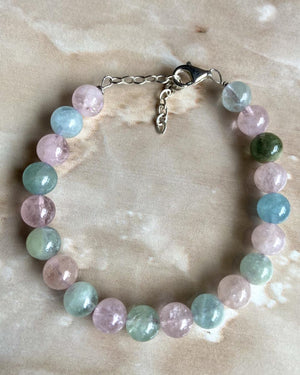 Aquamarine & Morganite Silver Bracelet - Dokkana Gemstones