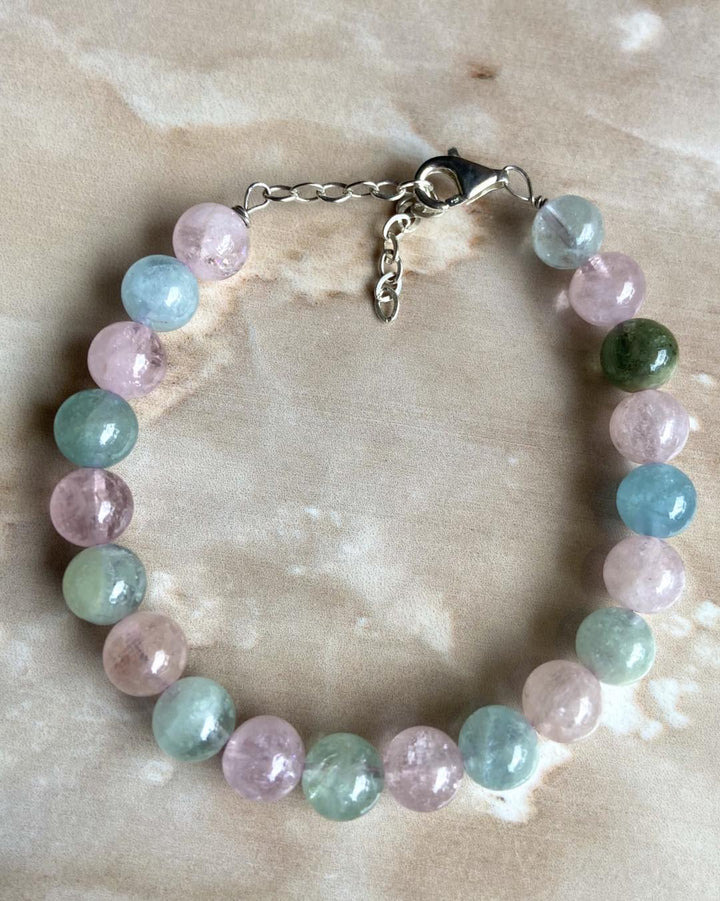 Aquamarine & Morganite Silver Bracelet - Dokkana Gemstones