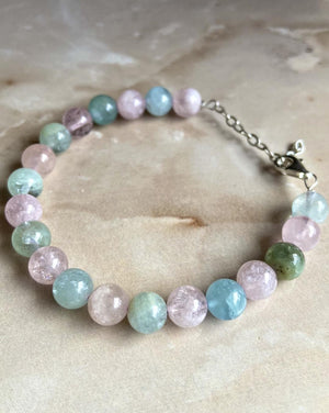 Aquamarine & Morganite Silver Bracelet - Dokkana Gemstones