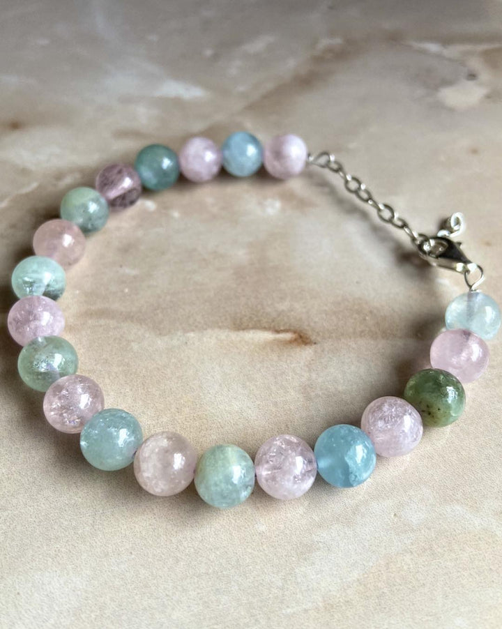 Aquamarine & Morganite Silver Bracelet - Dokkana Gemstones