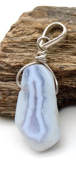 Blue Lace Agate Silver Pendants - Dokkana Gemstones