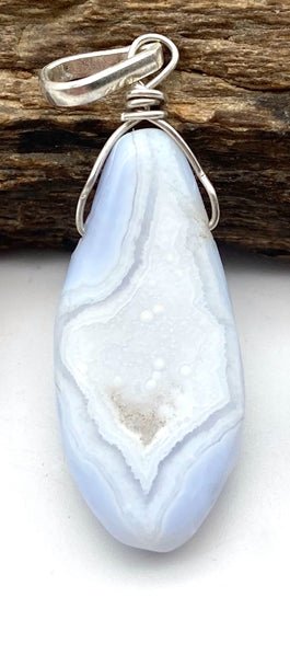 Blue Lace Agate Silver Pendants - Dokkana Gemstones