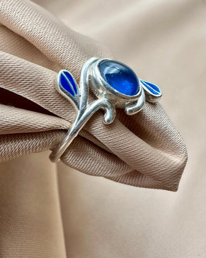 Blue Sapphire Nature Inspired Ring - Silver 925 - Dokkana Gemstones