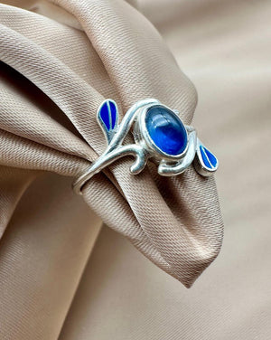 Blue Sapphire Nature Inspired Ring - Silver 925 - Dokkana Gemstones