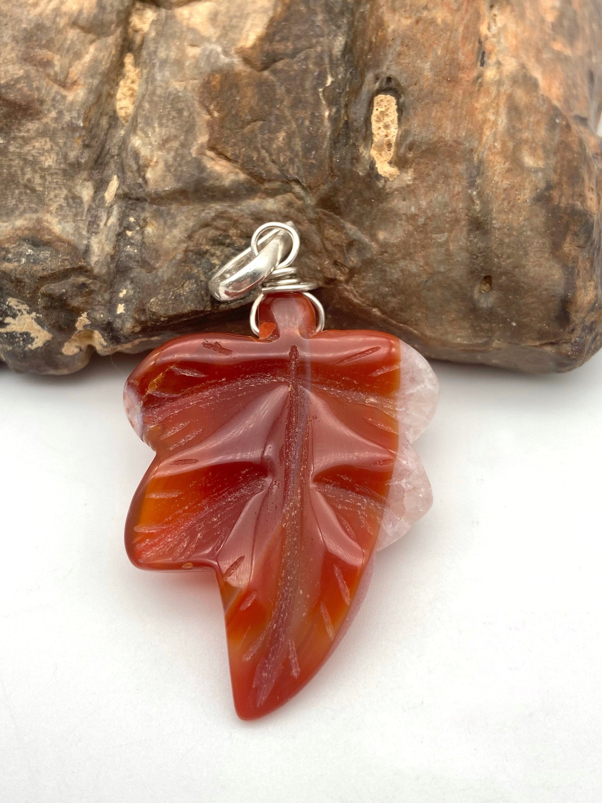 Carnelian Carved Silver Pendant - Dokkana Gemstones