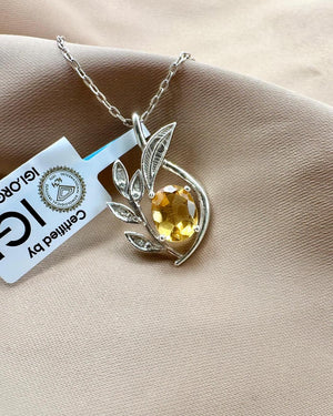 Citrine & Diamonds Silver Pendant - IGI Certified - Dokkana Gemstones