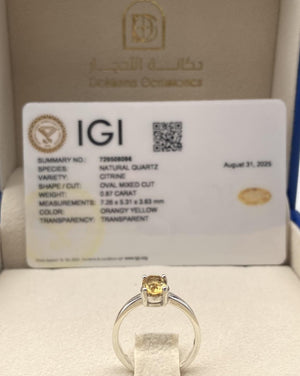 Citrine Silver Ring - IGI certified - 7x5 stone - Dokkana Gemstones