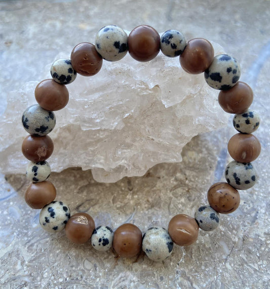 Dalmation Stone & Coc Wood Bracelet - Dokkana Gemstones