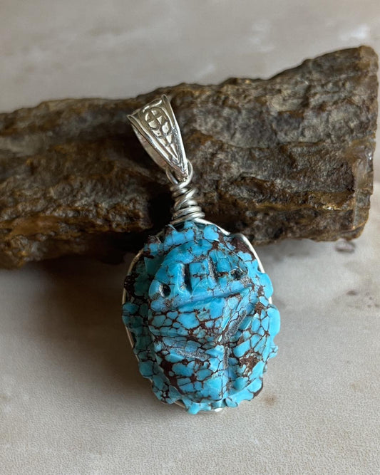 Egyptian Turquoise Scarab Silver Pendant - Dokkana Gemstones