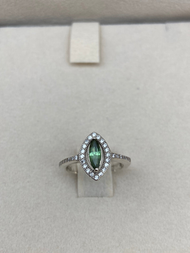 Green Tourmaline Silver Ring - Dokkana Gemstones