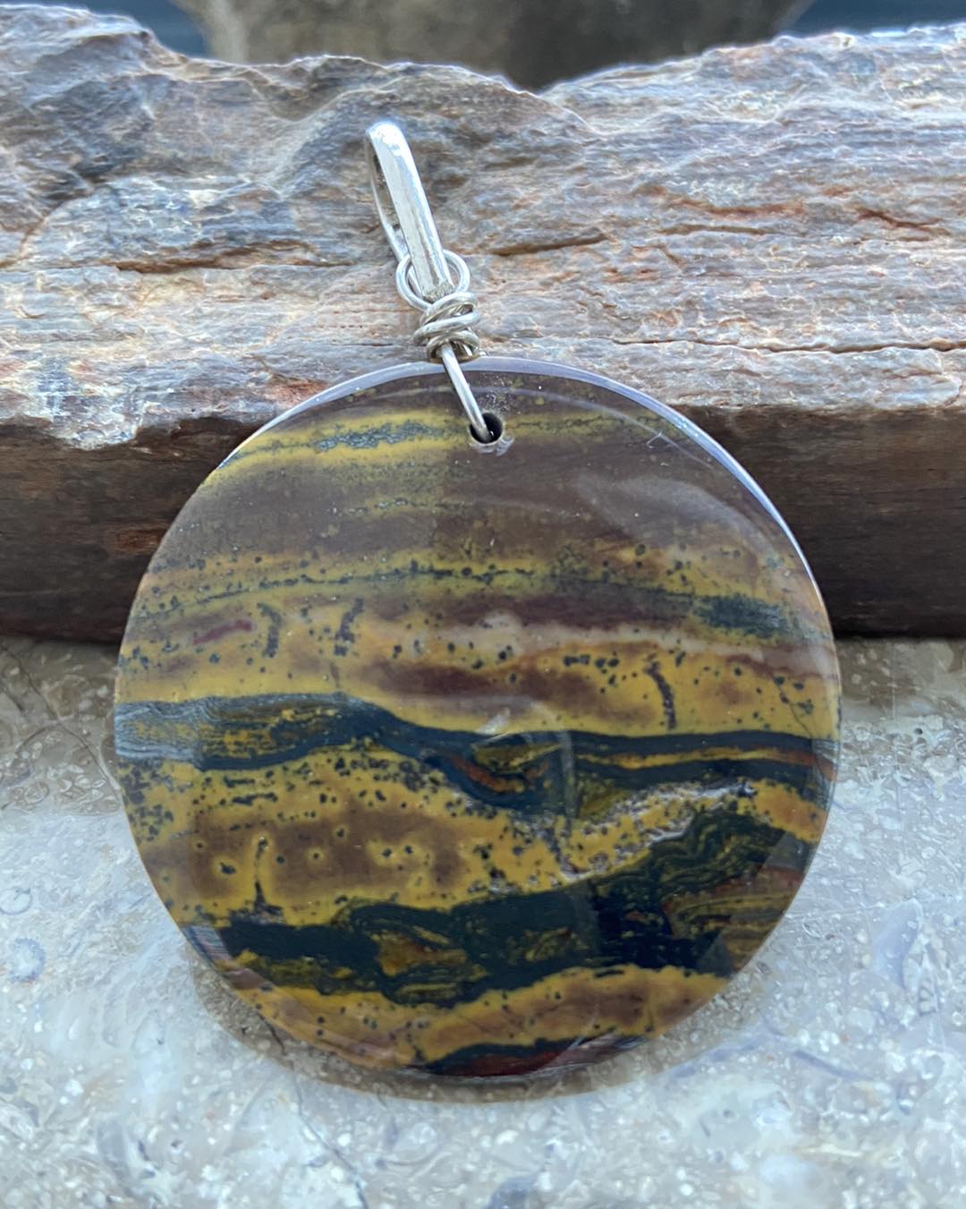 Hematite in Tiger's Eye Silver Pendant - Dokkana Gemstones