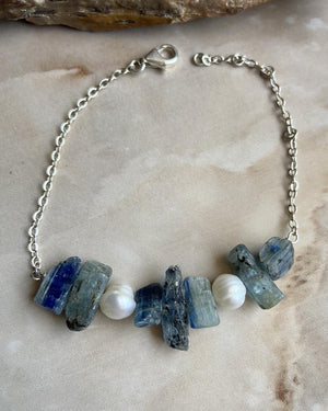 Kyanite & Pearl Silver Bracelet - Dokkana Gemstones