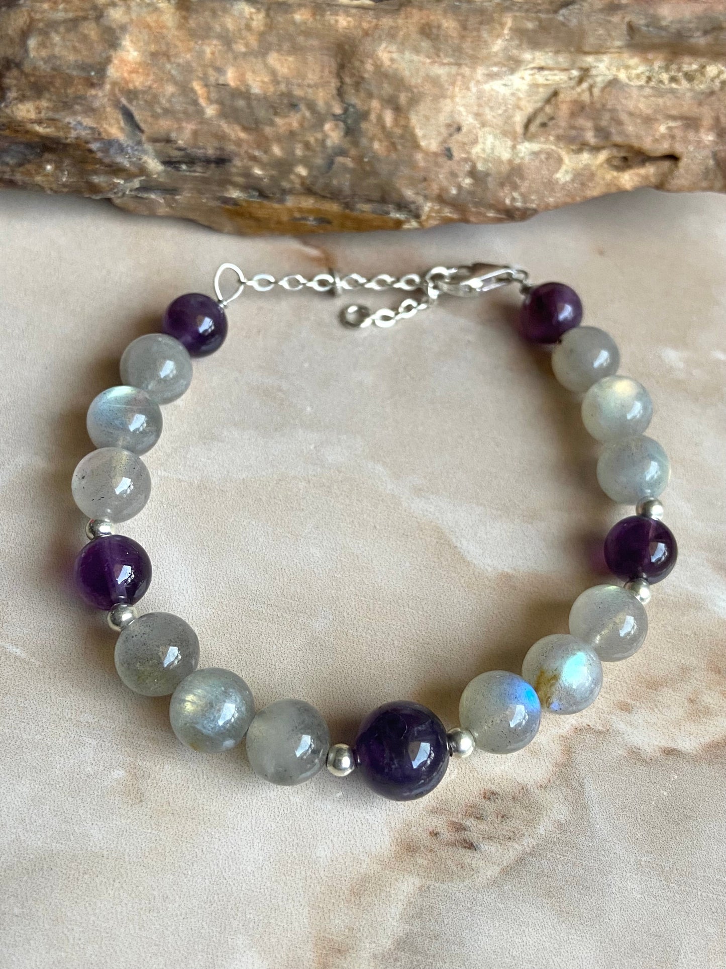 Labradorite & Amethyst Silver Bracelet - Dokkana Gemstones