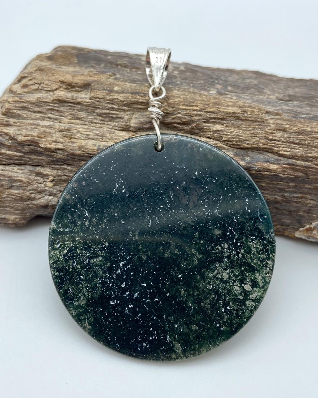 Moss Agate Silver Pendant - Dokkana Gemstones