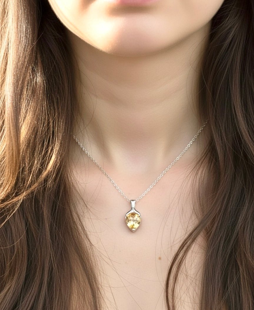 Natural Citrine Heart Silver Pendant - IGI certified - Dokkana Gemstones