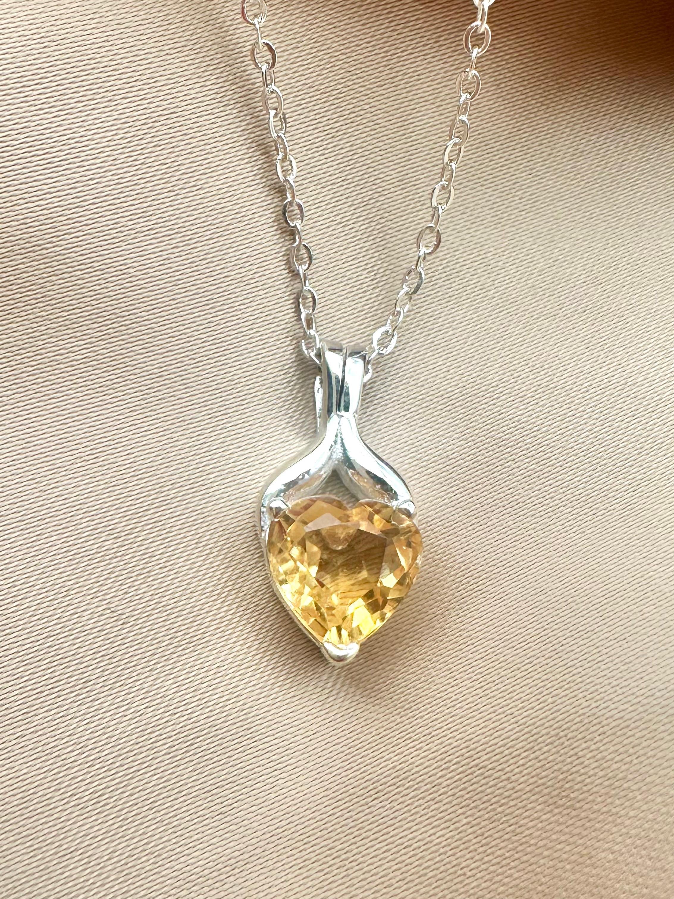 Natural Citrine Heart Silver Pendant - IGI certified - Dokkana Gemstones