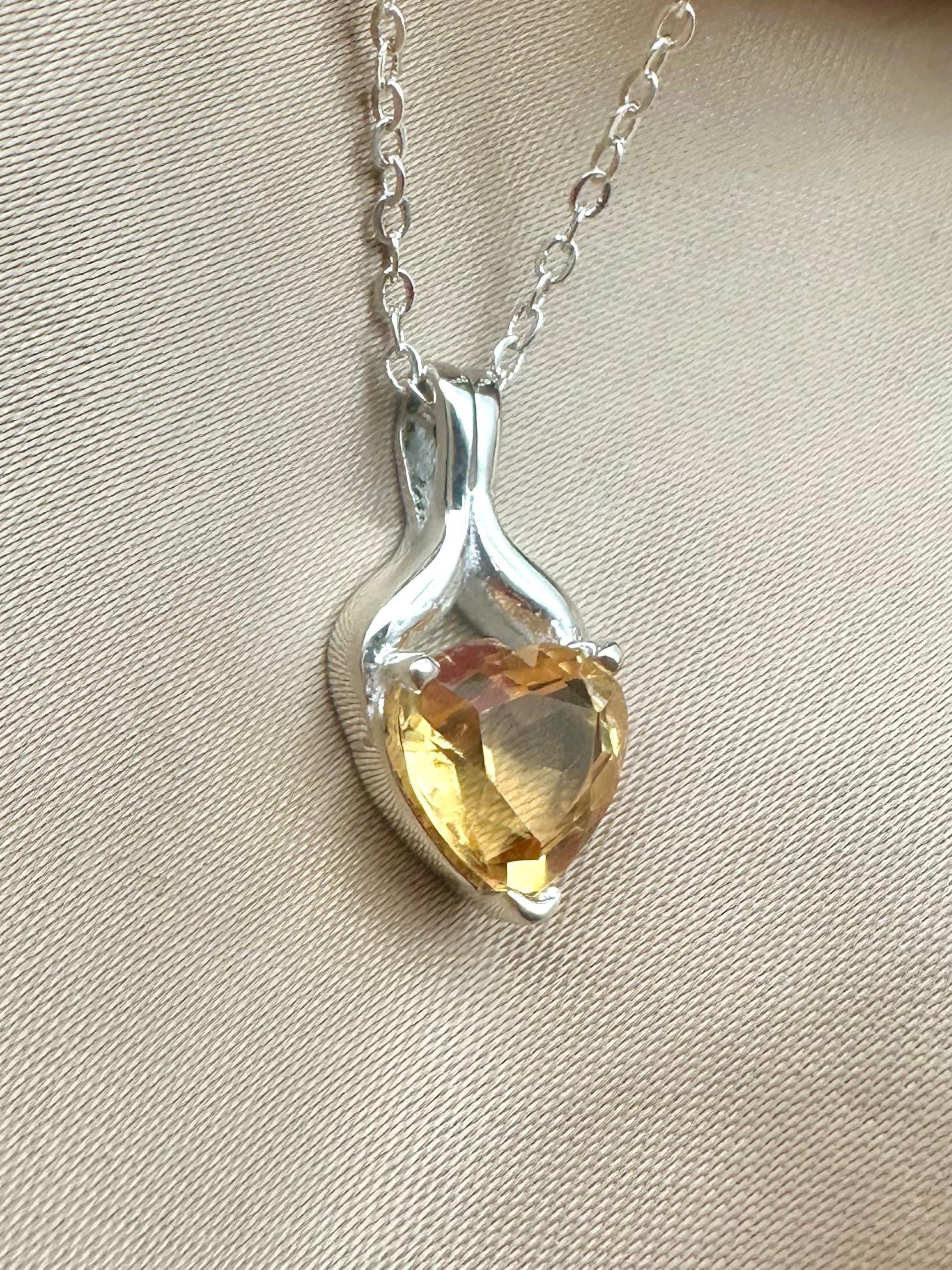 Natural Citrine Heart Silver Pendant - IGI certified - Dokkana Gemstones