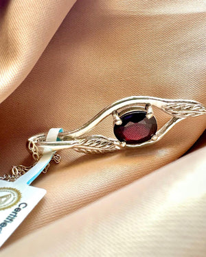 Natural Garnet Silver Pendant - IGI certified - Dokkana Gemstones