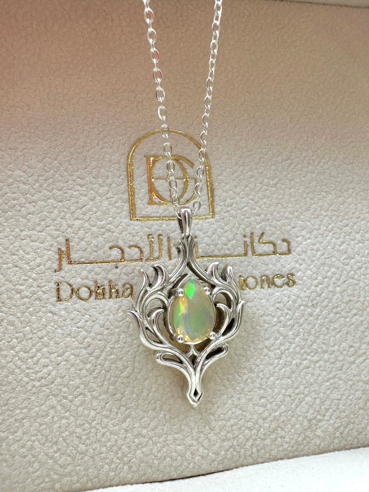 Natural Opal Nature Inspired Silver Pendant - IGI Certified - Dokkana Gemstones