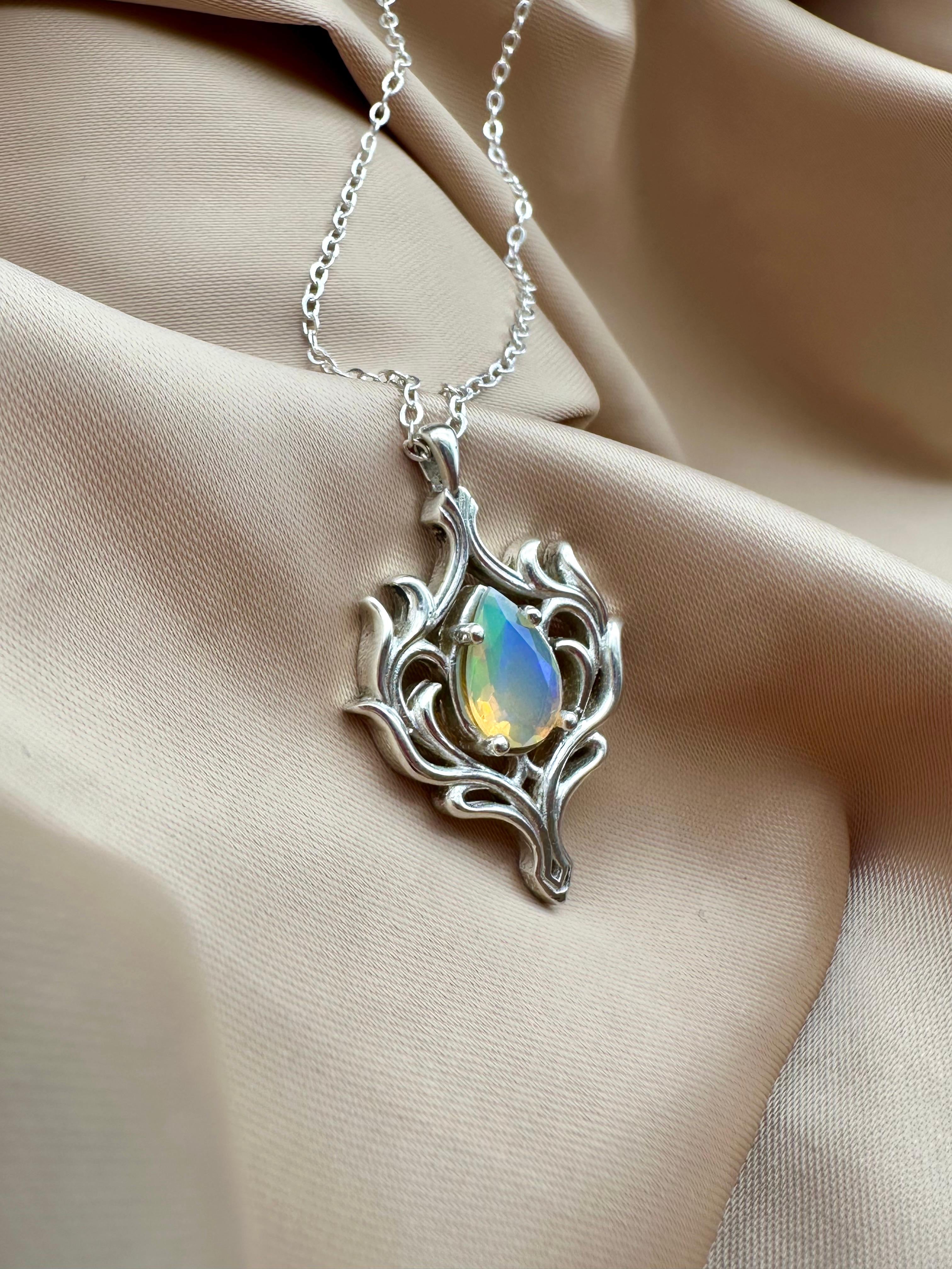 Natural Opal Nature Inspired Silver Pendant - IGI Certified - Dokkana Gemstones