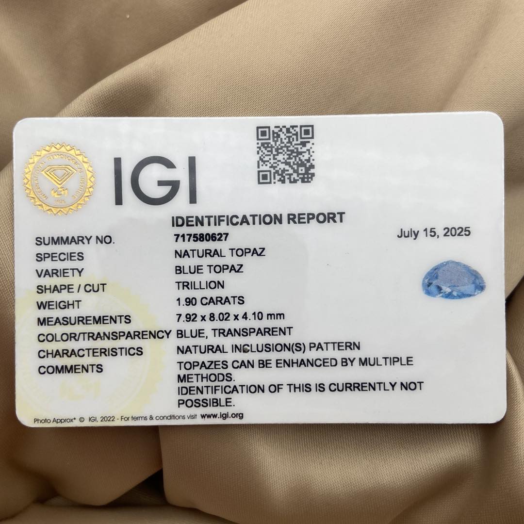 Natural Topaz Trillion Silver Pendant - IGI Certified - Dokkana Gemstones