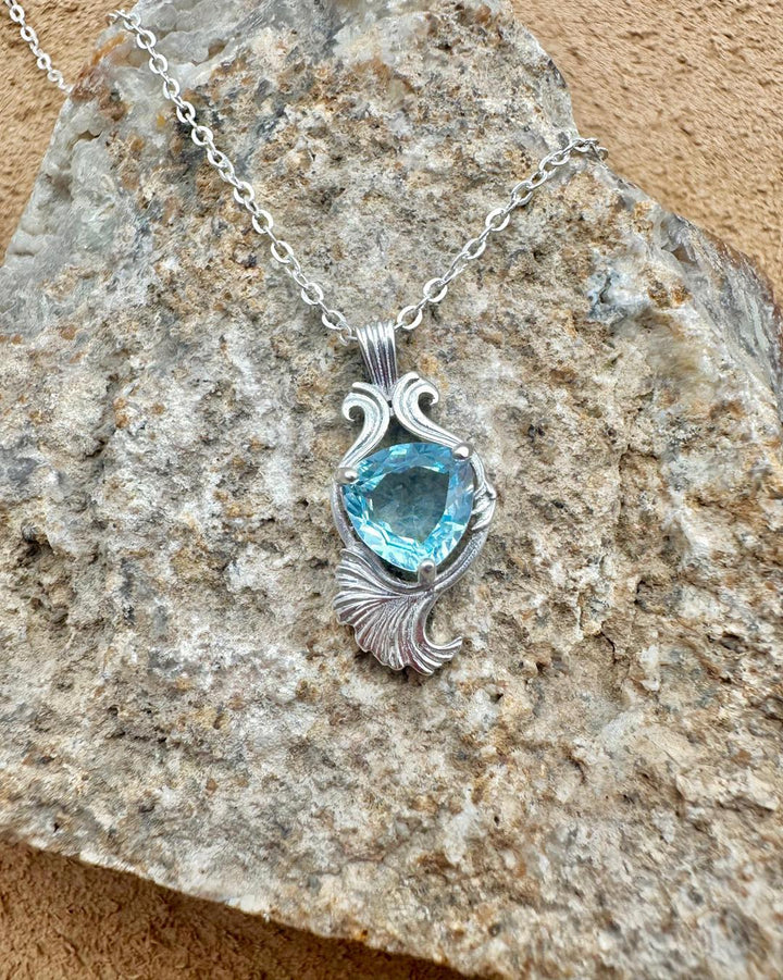 Natural Topaz Trillion Silver Pendant - IGI Certified - Dokkana Gemstones
