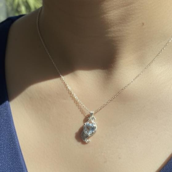 Natural Topaz Trillion Silver Pendant - IGI Certified - Dokkana Gemstones