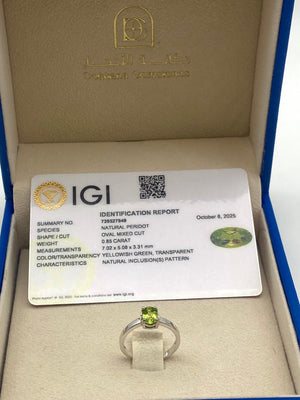 Peridot Silver Ring - IGI certified - 7x5 stone - Dokkana Gemstones
