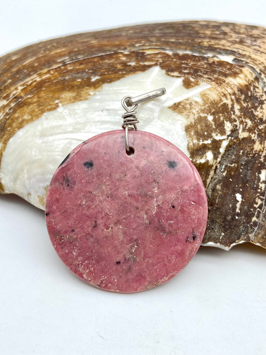 Rhodonite Circle Silver Pendant - Dokkana Gemstones