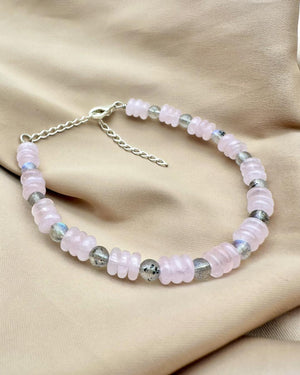 Rose Quartz & Labradorite Silver Bracelet - Dokkana Gemstones