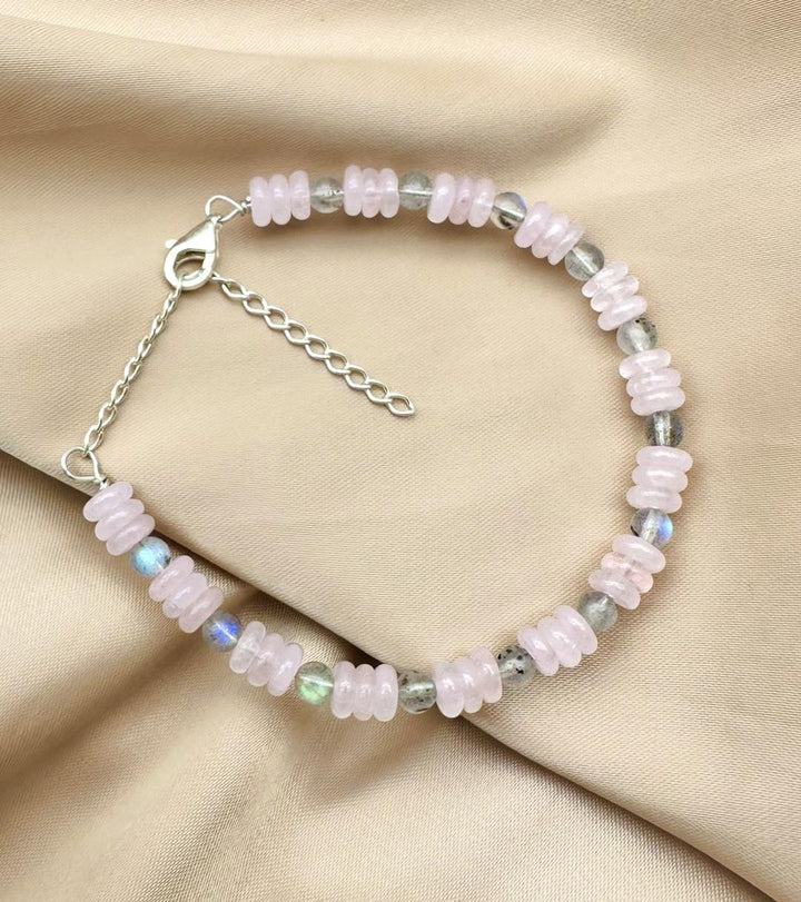 Rose Quartz & Labradorite Silver Bracelet - Dokkana Gemstones