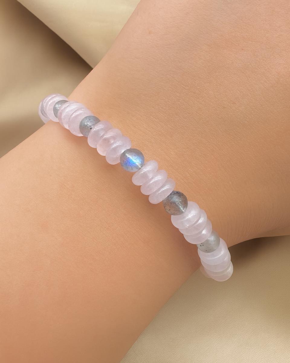 Rose Quartz & Labradorite Silver Bracelet - Dokkana Gemstones