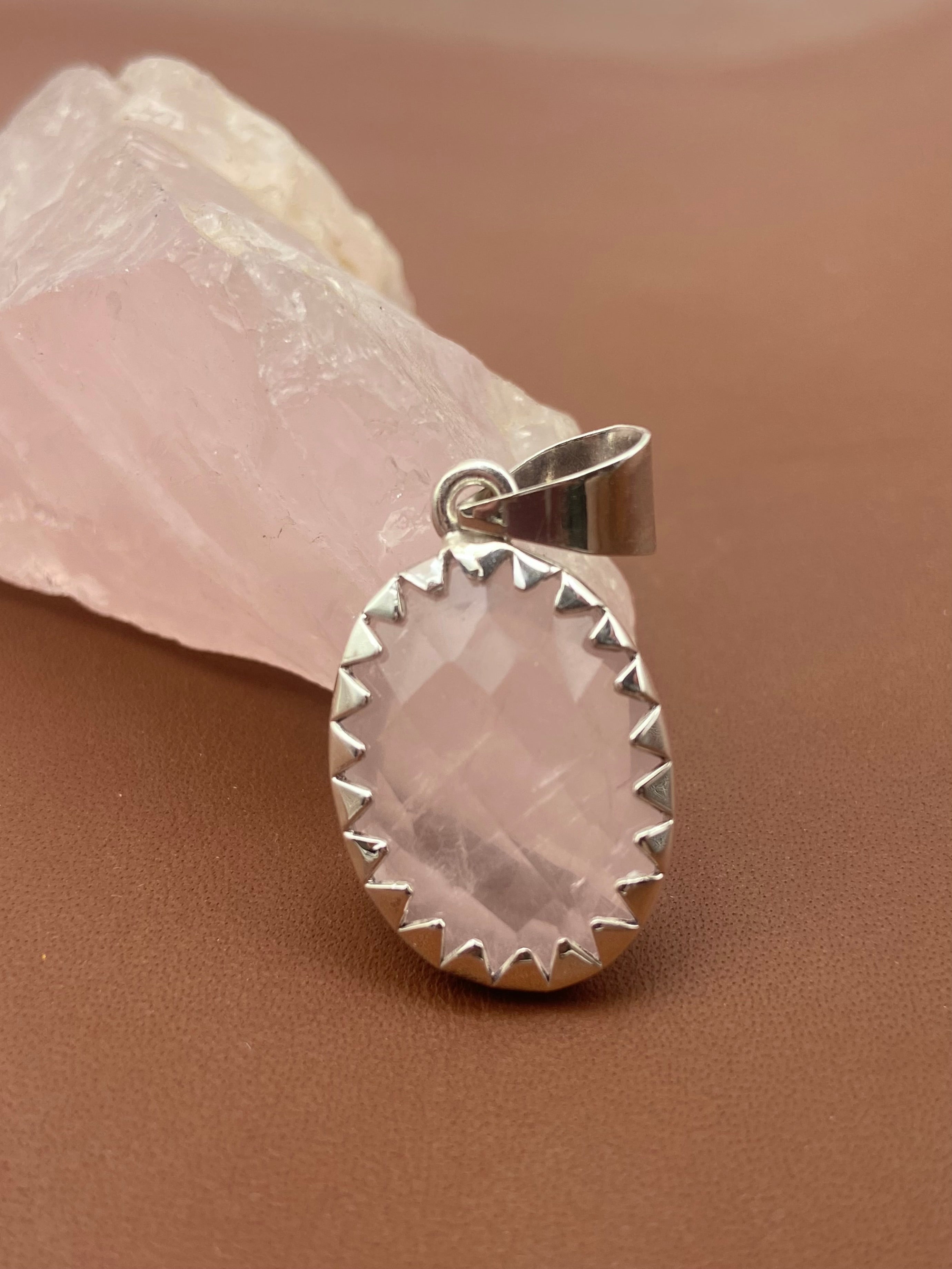 Rose Quartz Silver Pendant - Dokkana Gemstones