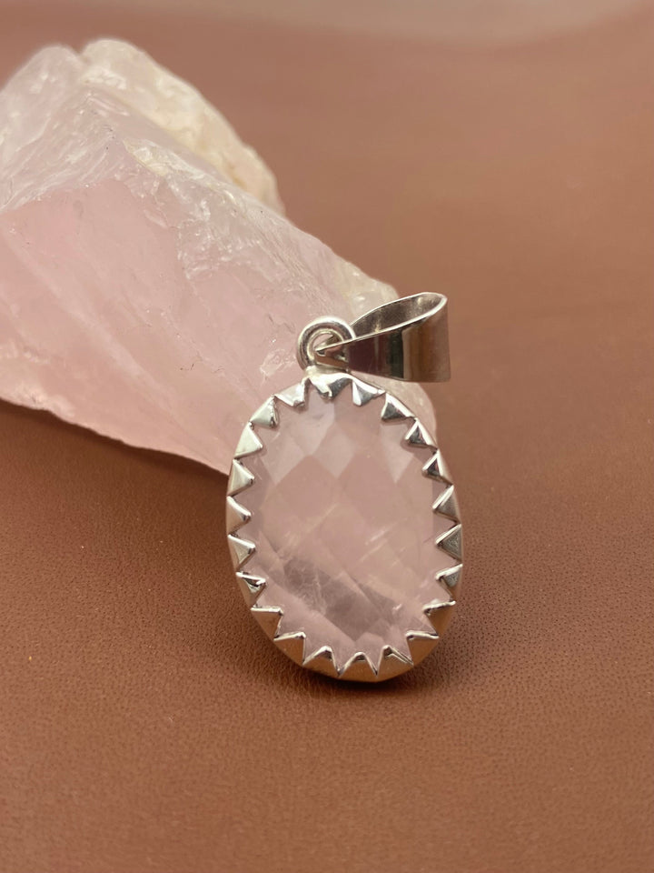 Rose Quartz Silver Pendant - Dokkana Gemstones