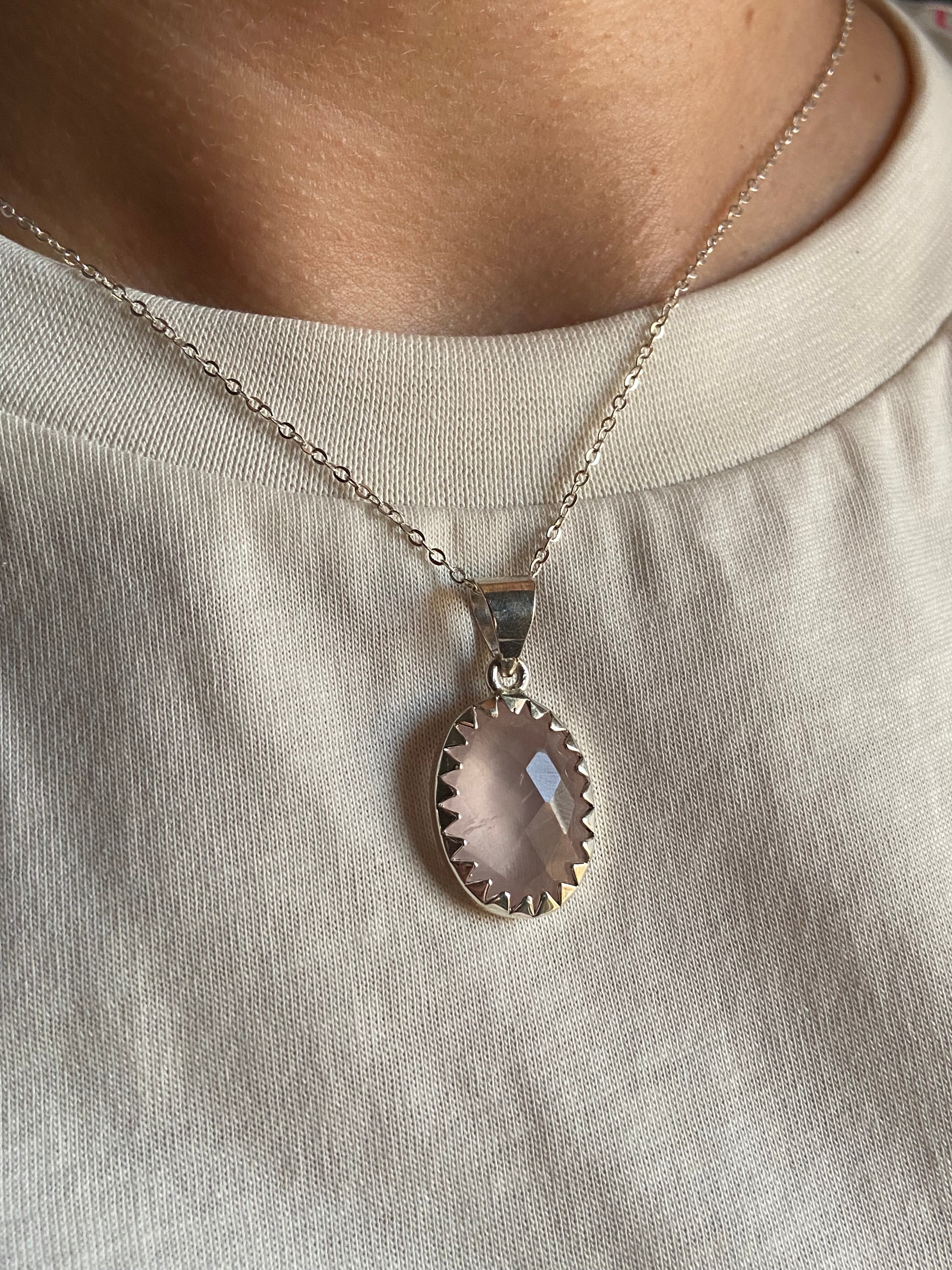 Rose Quartz Silver Pendant - Dokkana Gemstones
