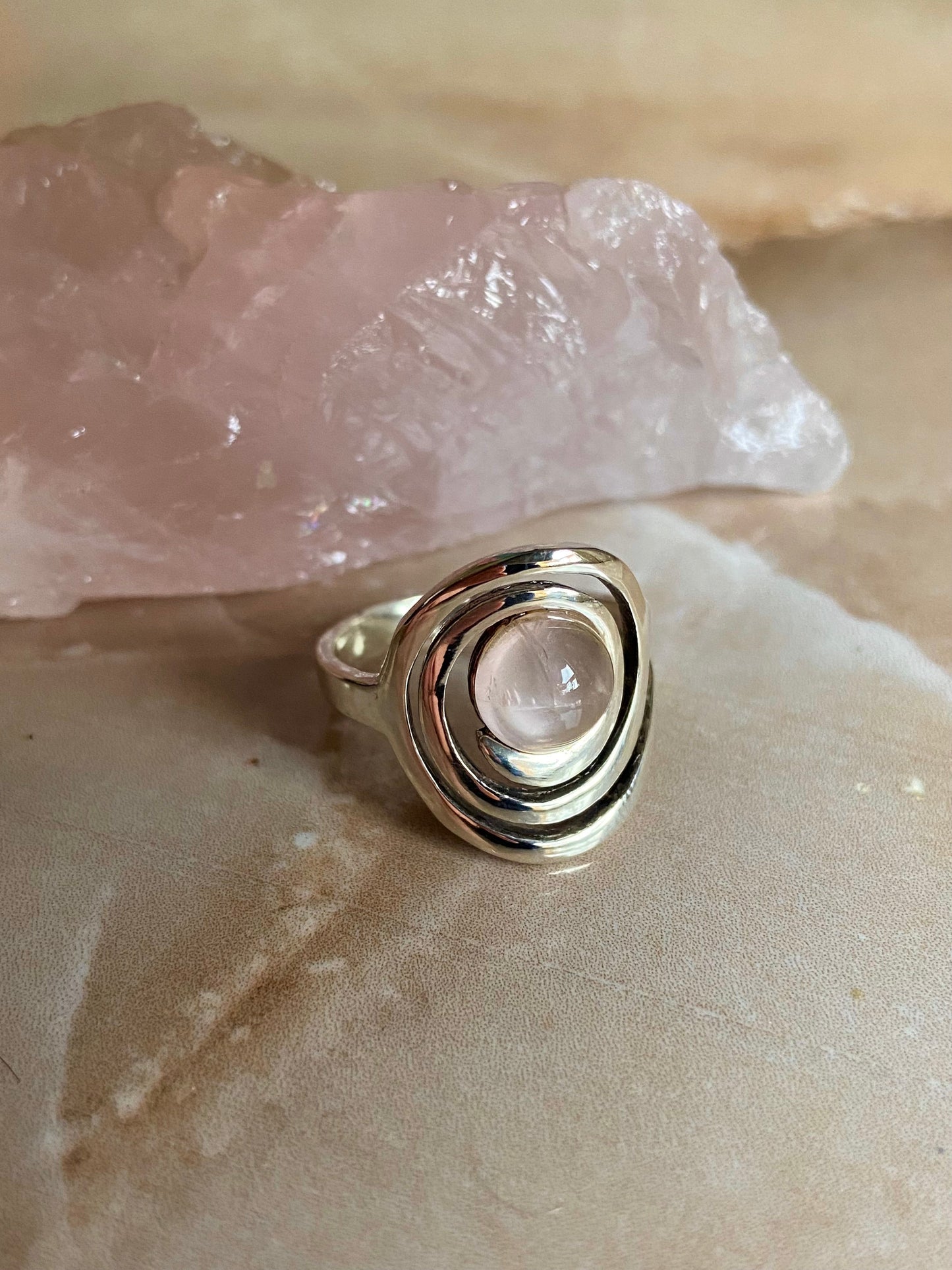 Rose Quartz Silver Ring - Dokkana Gemstones