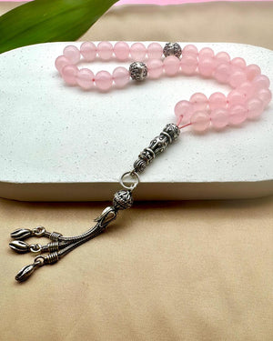 Rose Quartz Silver Rosary - Dokkana Gemstones