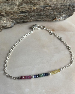 Ruby,Emerald & Sapphire Silver Bracelet - Dokkana Gemstones